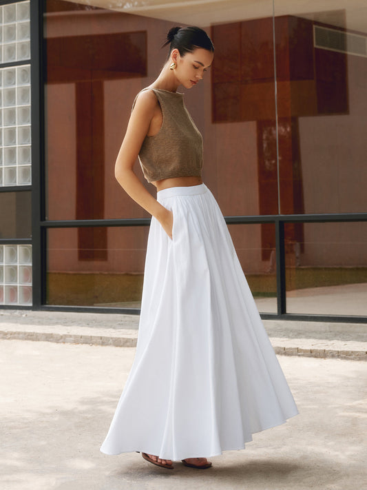 Viscose Linen Pleated Maxi Skirt