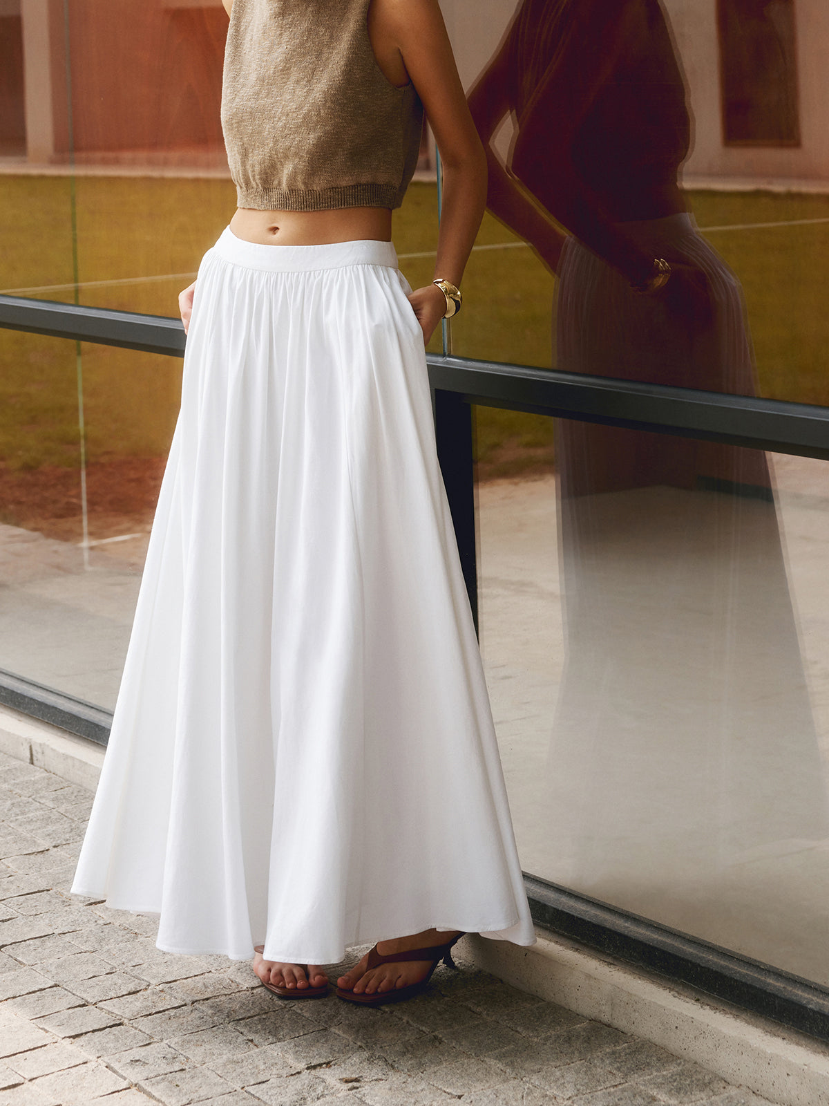 Viscose Linen Pleated Maxi Skirt