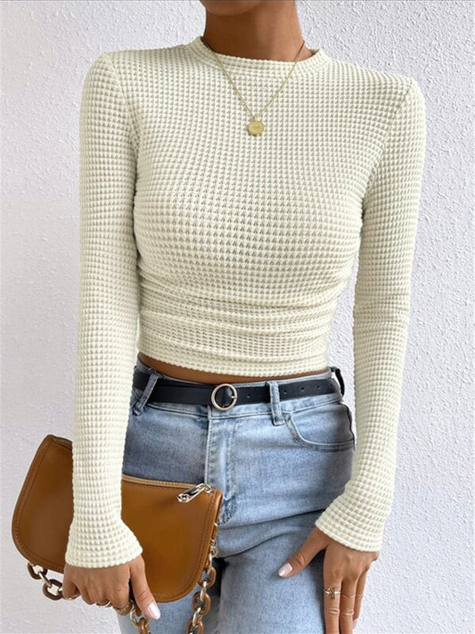 Waffle Knit Crew Neck Sweater
