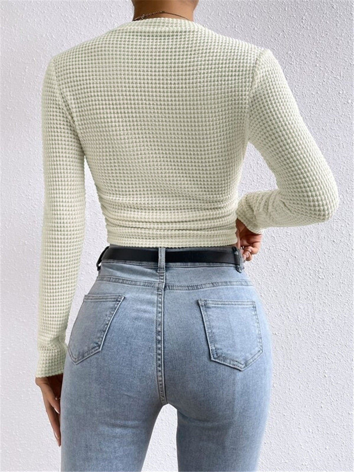 Waffle Knit Crew Neck Sweater