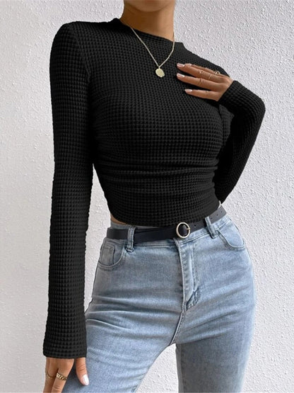 Waffle Knit Crew Neck Sweater