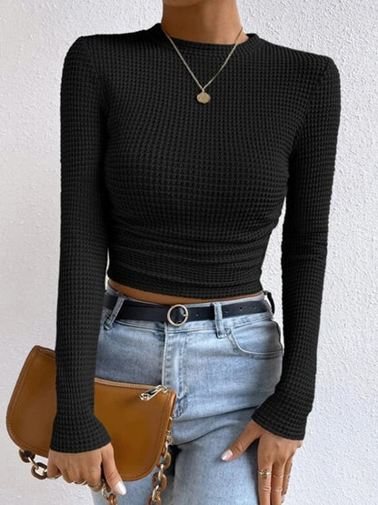 Waffle Knit Crew Neck Sweater