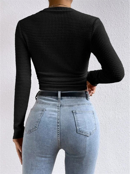 Waffle Knit Crew Neck Sweater