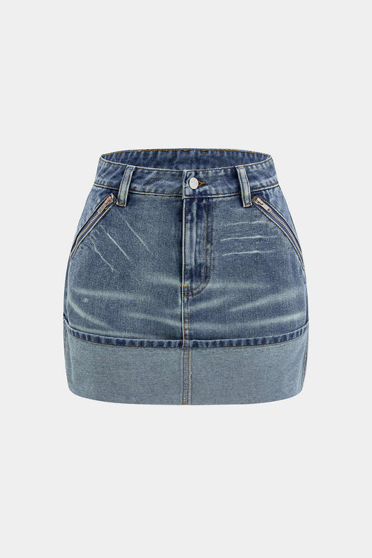 Washed Denim Pocket Skirt