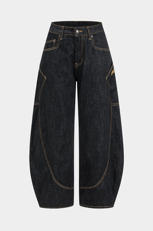 Washed Denim Wide Leg Jeans