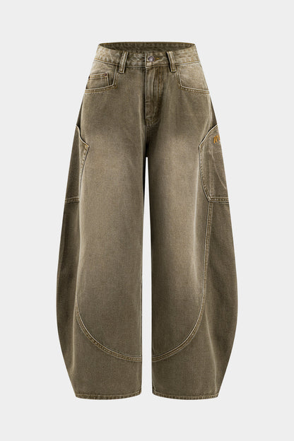 Washed Denim Wide Leg Jeans