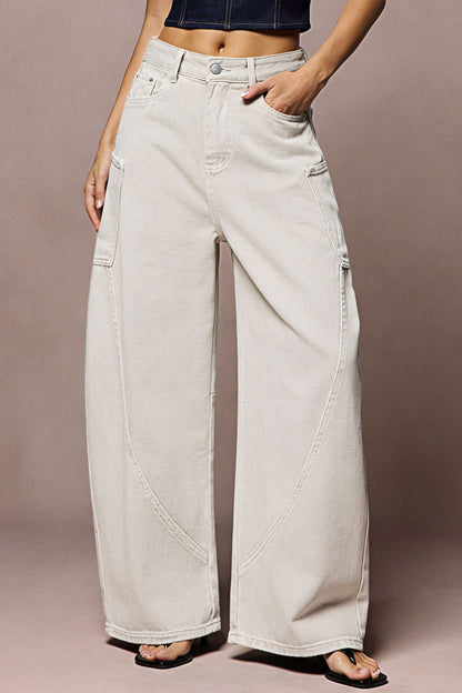 Wide Leg Denim Jeans With Pockets