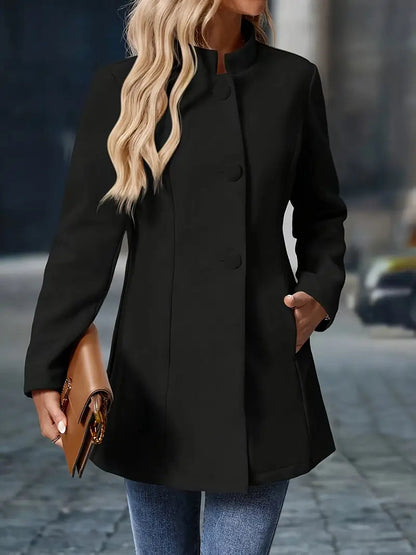 Wool Blend Long Button-Up Coat