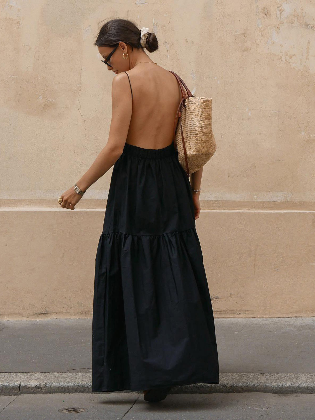 Woven Backless Maxi Dress