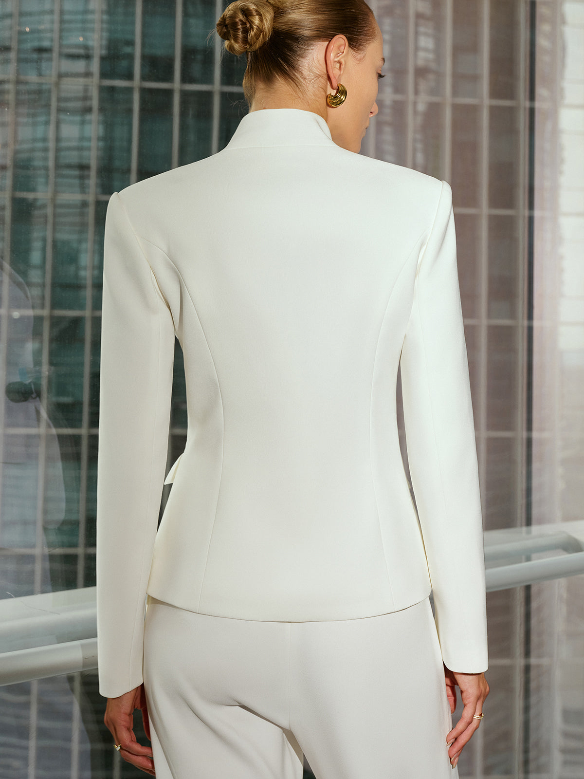 Woven Fabric Buckle Detail Blazer