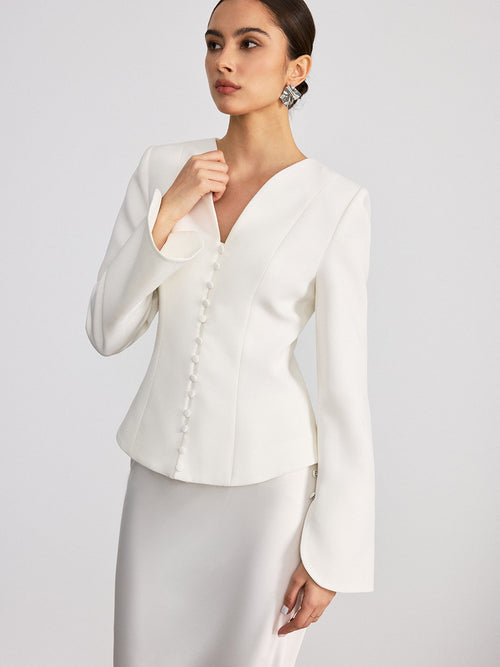 Woven Fabric Buttoned Fitted Blazer