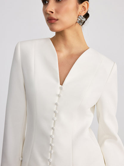 Woven Fabric Buttoned Fitted Blazer