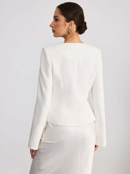 Woven Fabric Buttoned Fitted Blazer