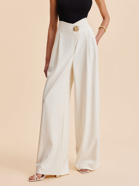 Woven Fabric High-Waist Wide Leg Pants