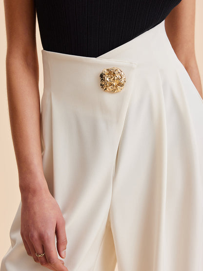 Woven Fabric High-Waist Wide Leg Pants