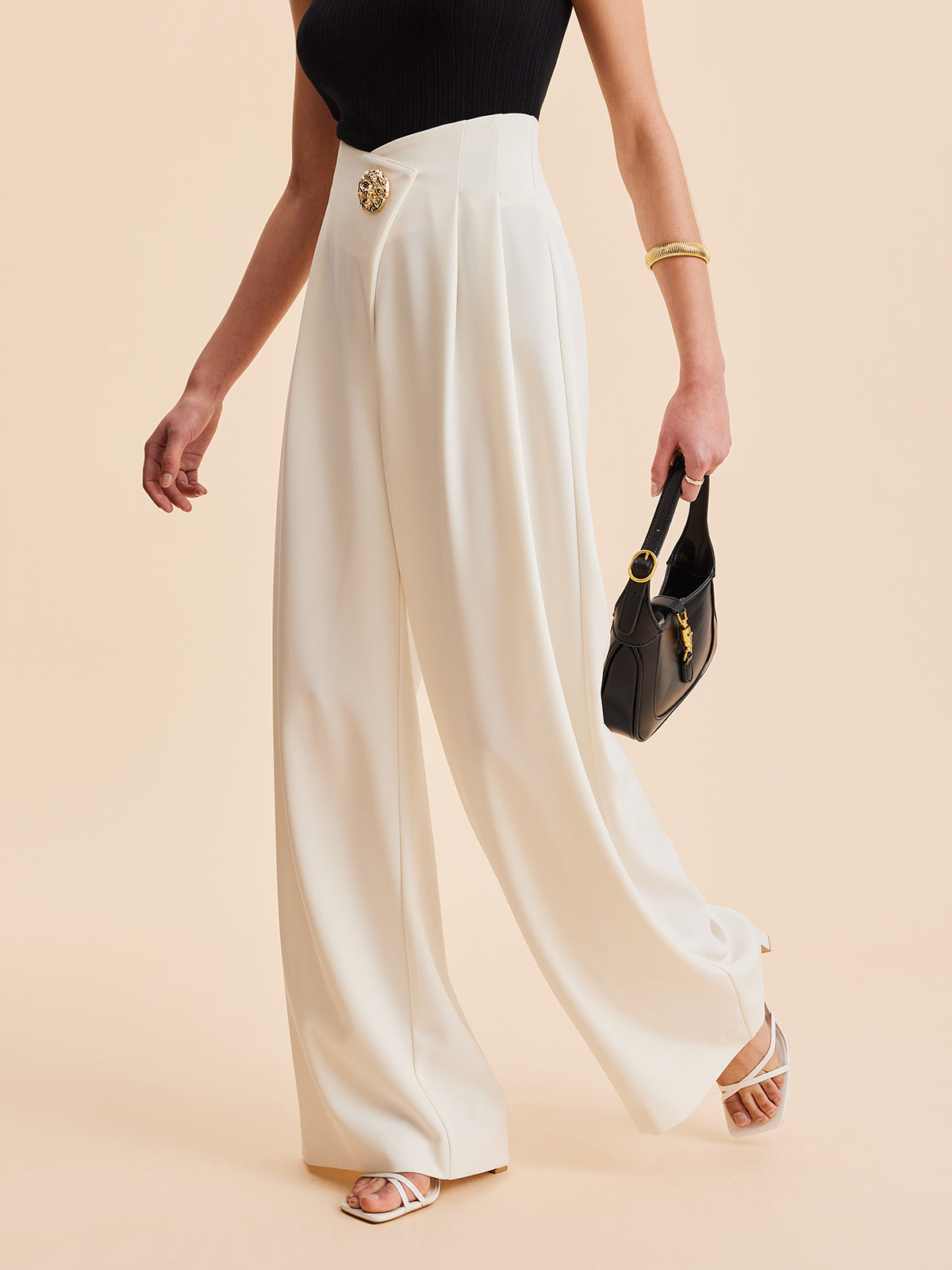 Woven Fabric High-Waist Wide Leg Pants