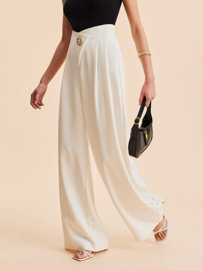 Woven Fabric High-Waist Wide Leg Pants