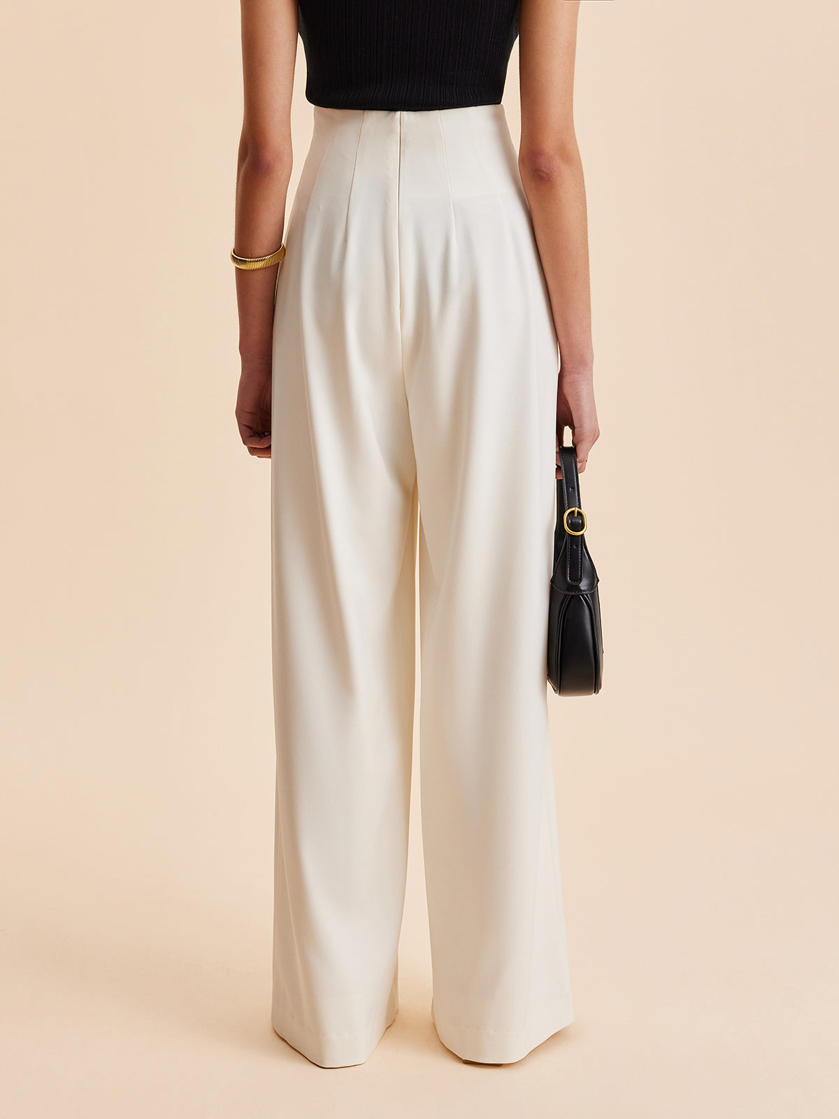 Woven Fabric High-Waist Wide Leg Pants