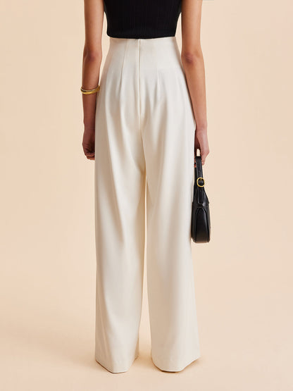 Woven Fabric High-Waist Wide Leg Pants