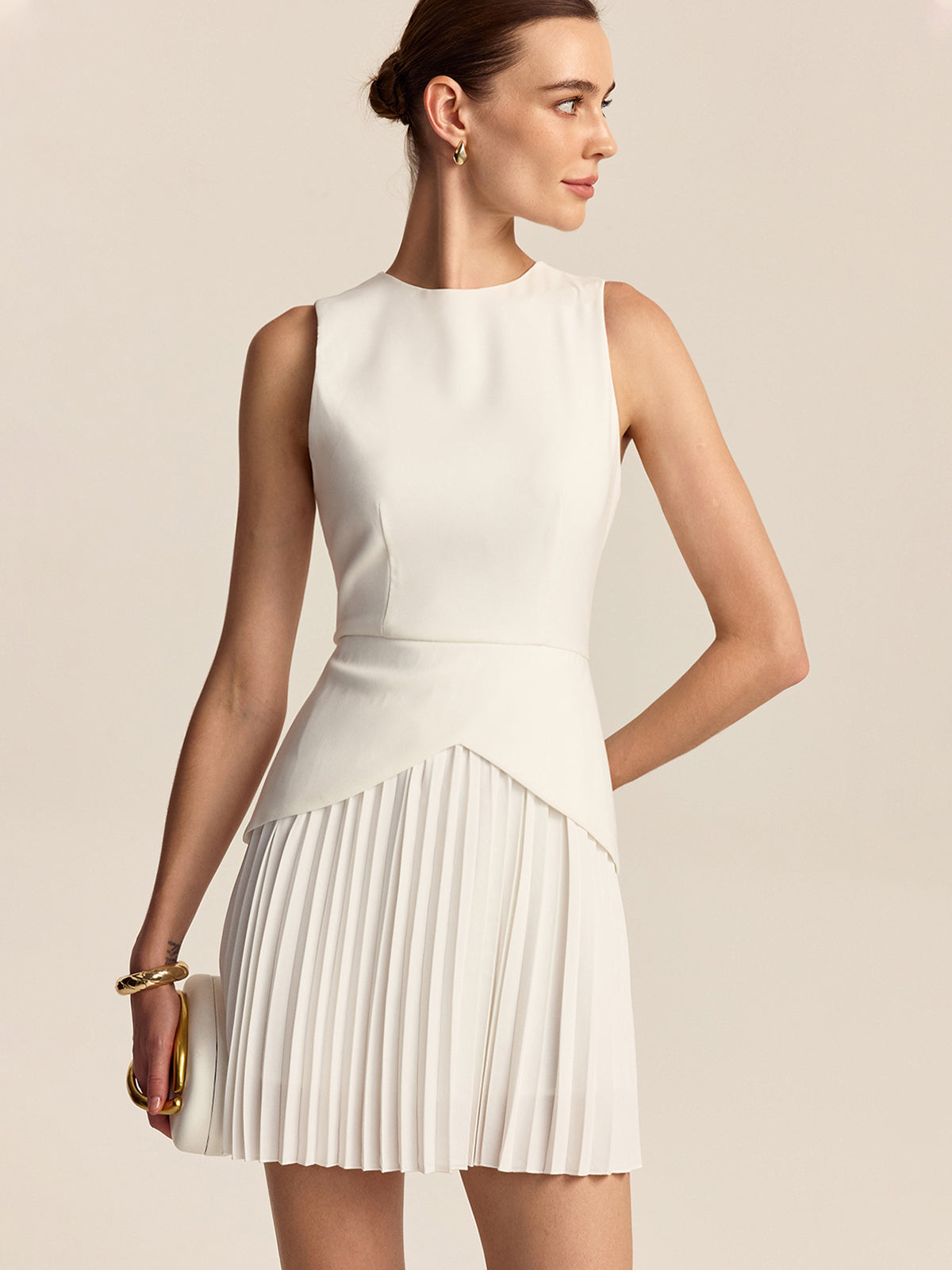 Woven Fabric Pleated Hem Mini Dress