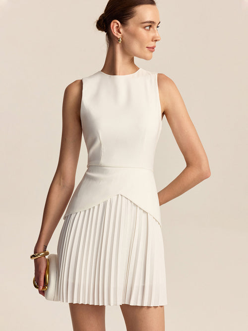 Woven Fabric Pleated Hem Mini Dress