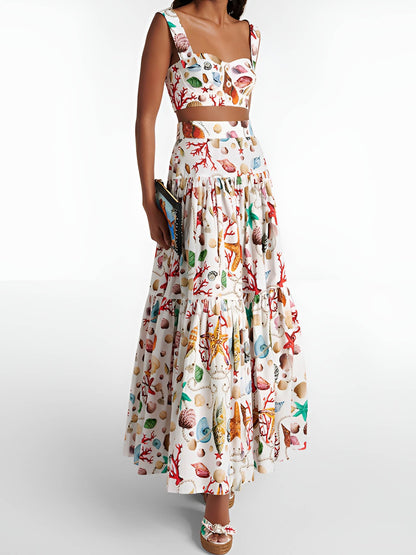 Woven Fabric Printed Two Piece Skirt Set