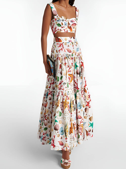 Woven Fabric Printed Two Piece Skirt Set