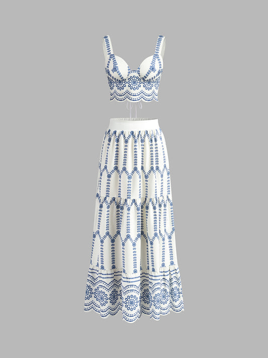 Woven Fabric Tie Back Skirt Set