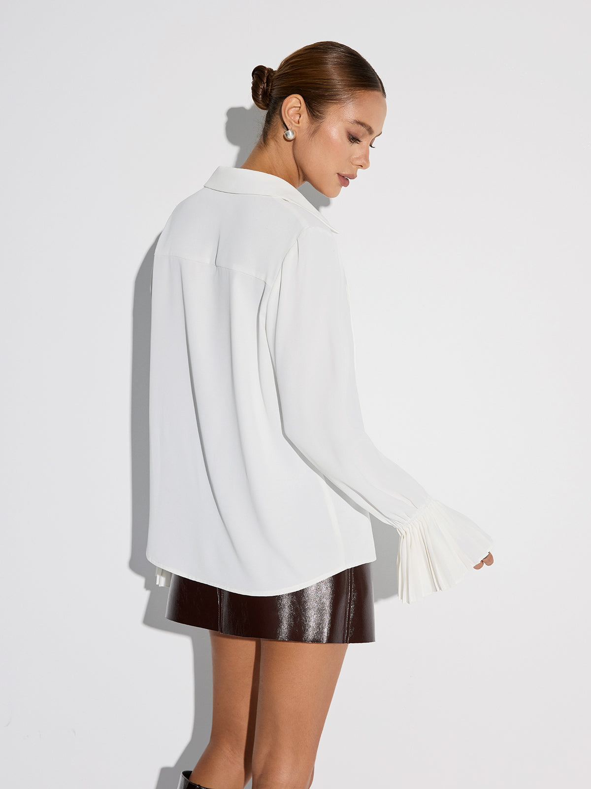 Woven Long Sleeve Pleated Blouse
