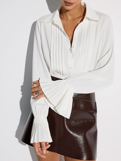 Woven Long Sleeve Pleated Blouse