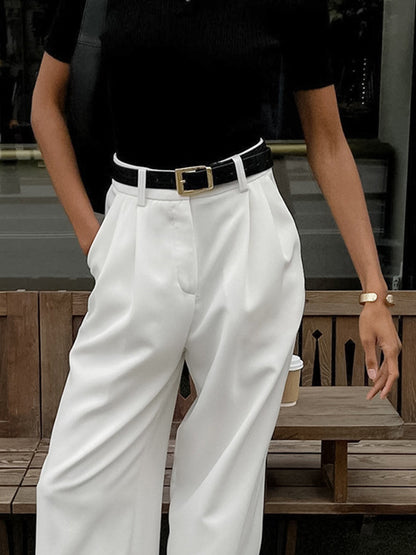 Woven Solid Wide Leg Trousers