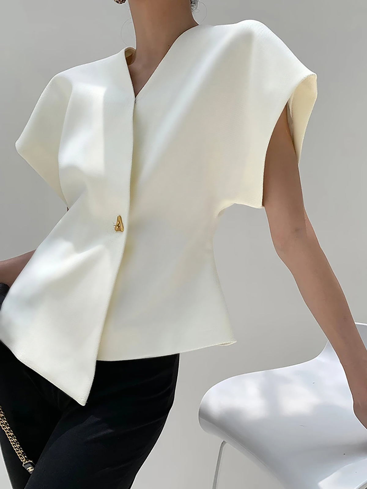 Woven V-Neck Sleeveless Blouse