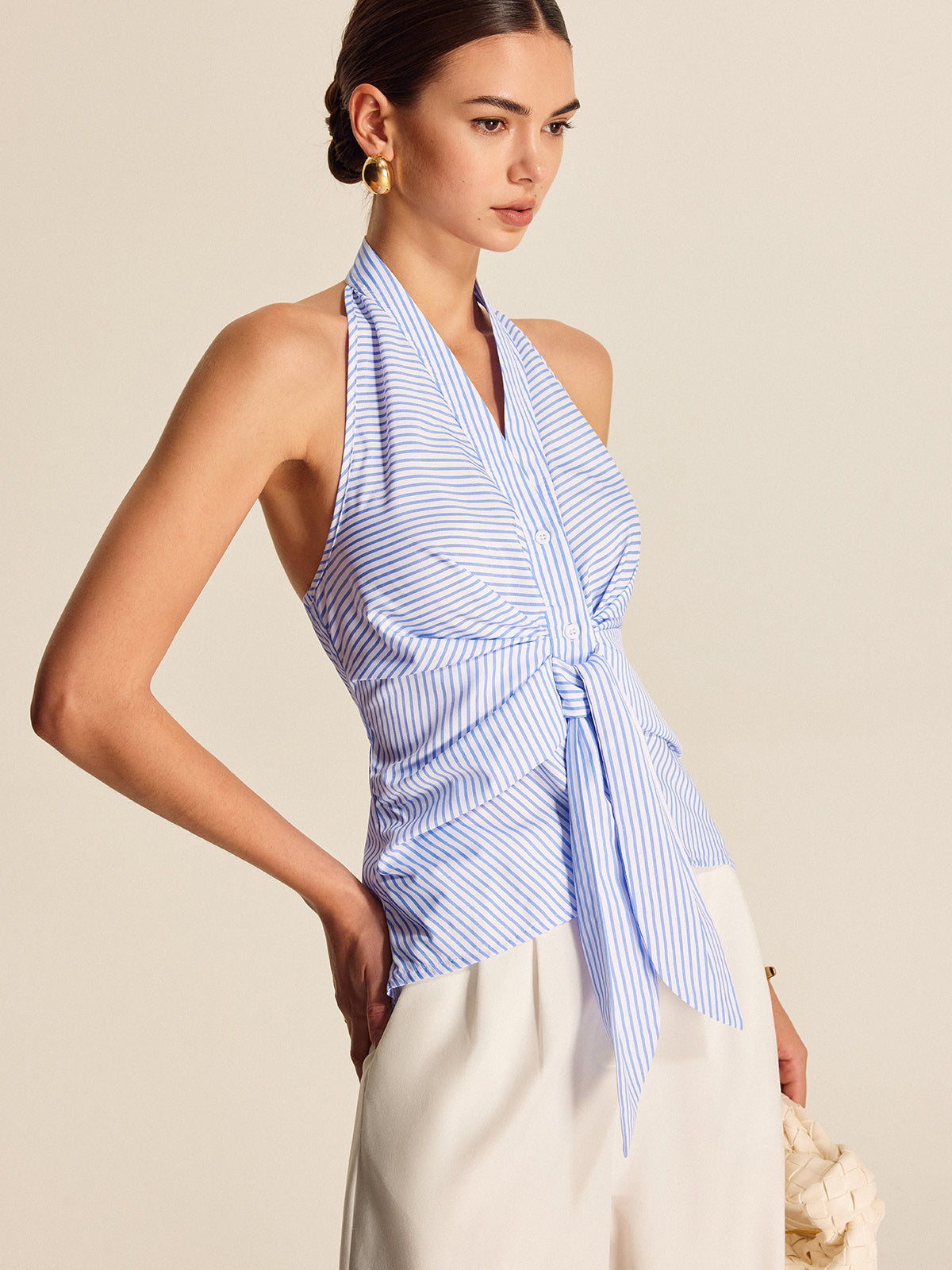 Woven V-Neck Striped Tank Top