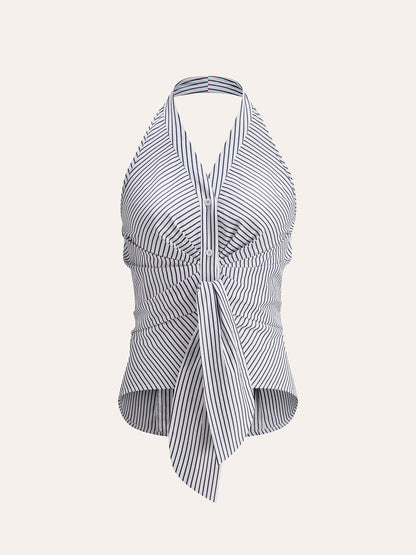Woven V-Neck Striped Tank Top