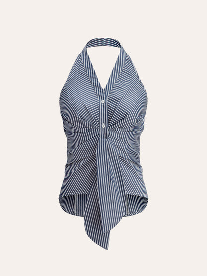 Woven V-Neck Striped Tank Top