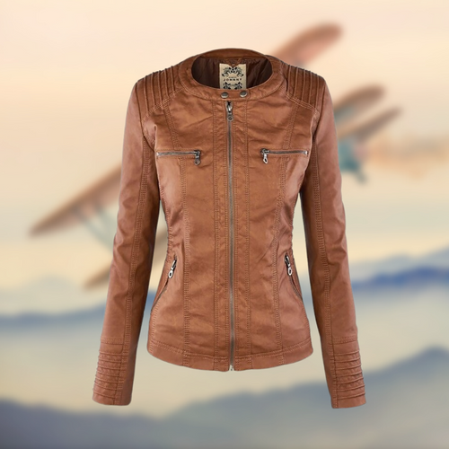 Zip-Up Ribbed Biker Jacket