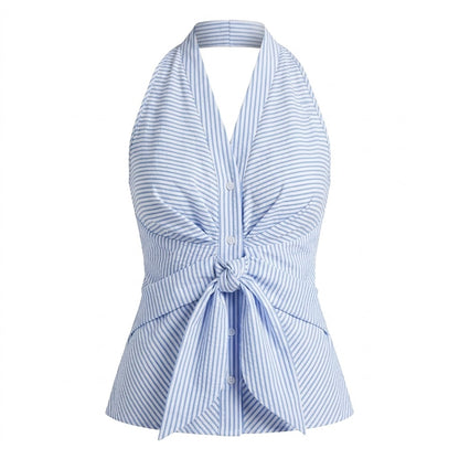 Woven V-Neck Striped Tank Top